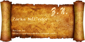 Zarka Nándor névjegykártya